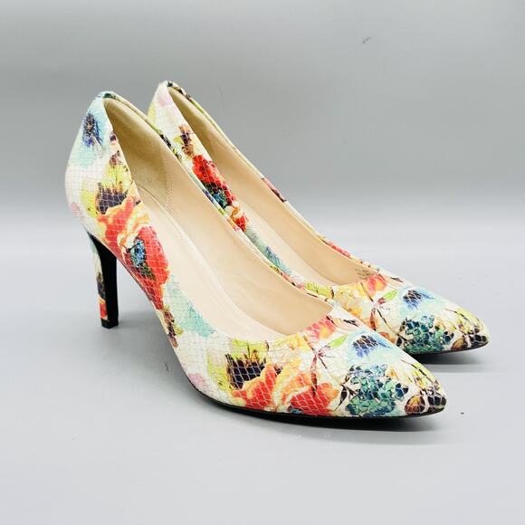 Cole Haan Shoes Womens 9.5 Multicolor Floral Leather Stiletto Pumps Pointed Toe - Picture 2 of 10
